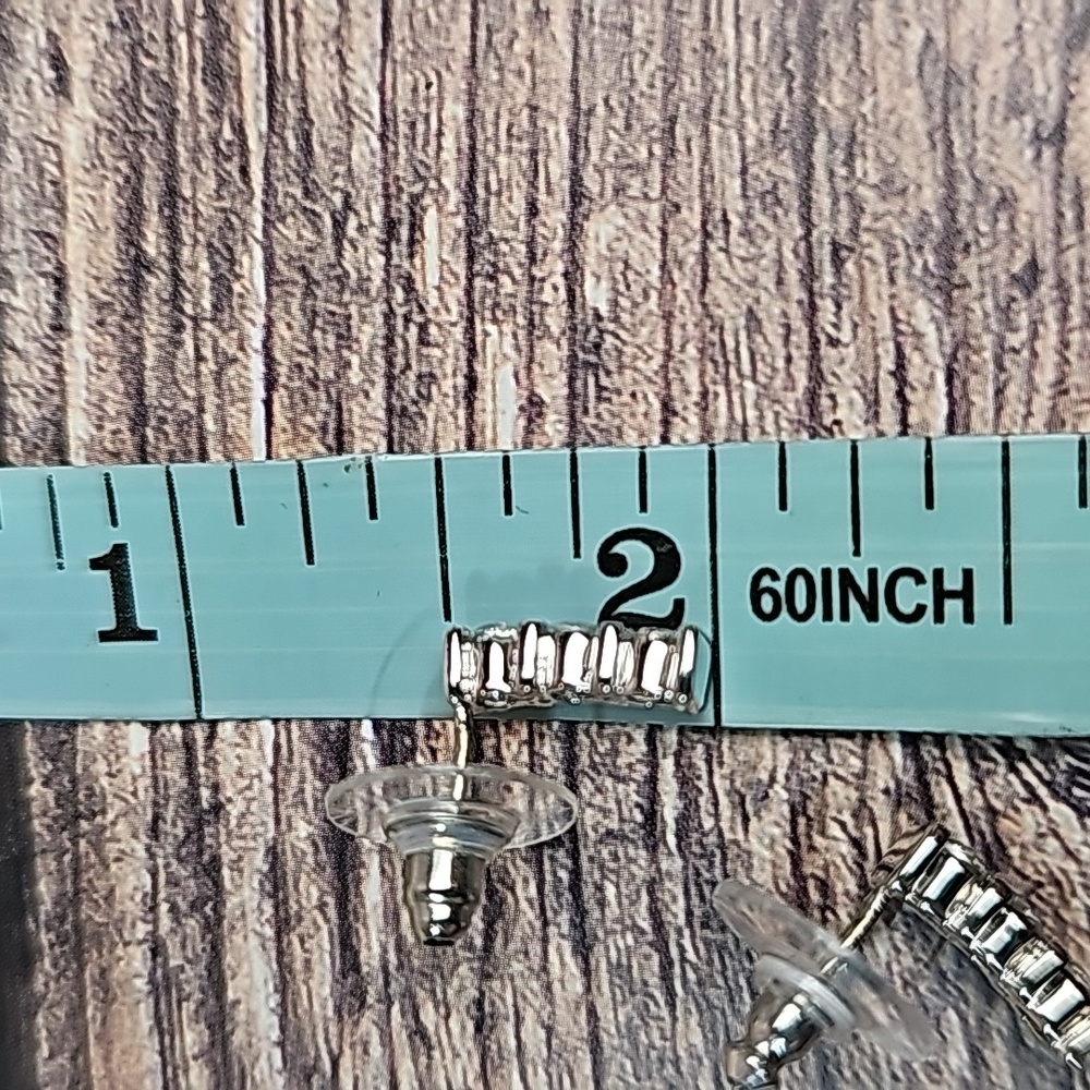 SILVER THREE ROW CZ STUD EARRINGS - Picture 8 of 8